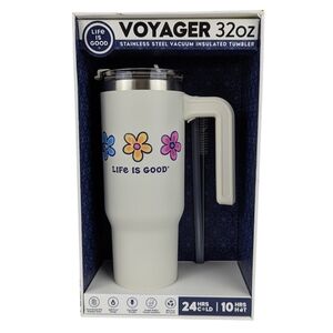 Life Is Good Voyager 32oz Tumbler Stainless Steel Insulated Flowers White NIB